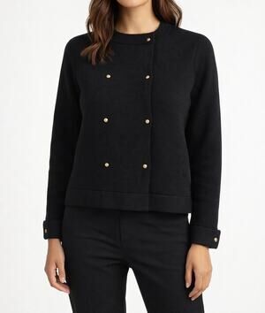 J. Crew Double Breasted Sweater Jacket Gold Button Wool Blend Preppy 90s Black